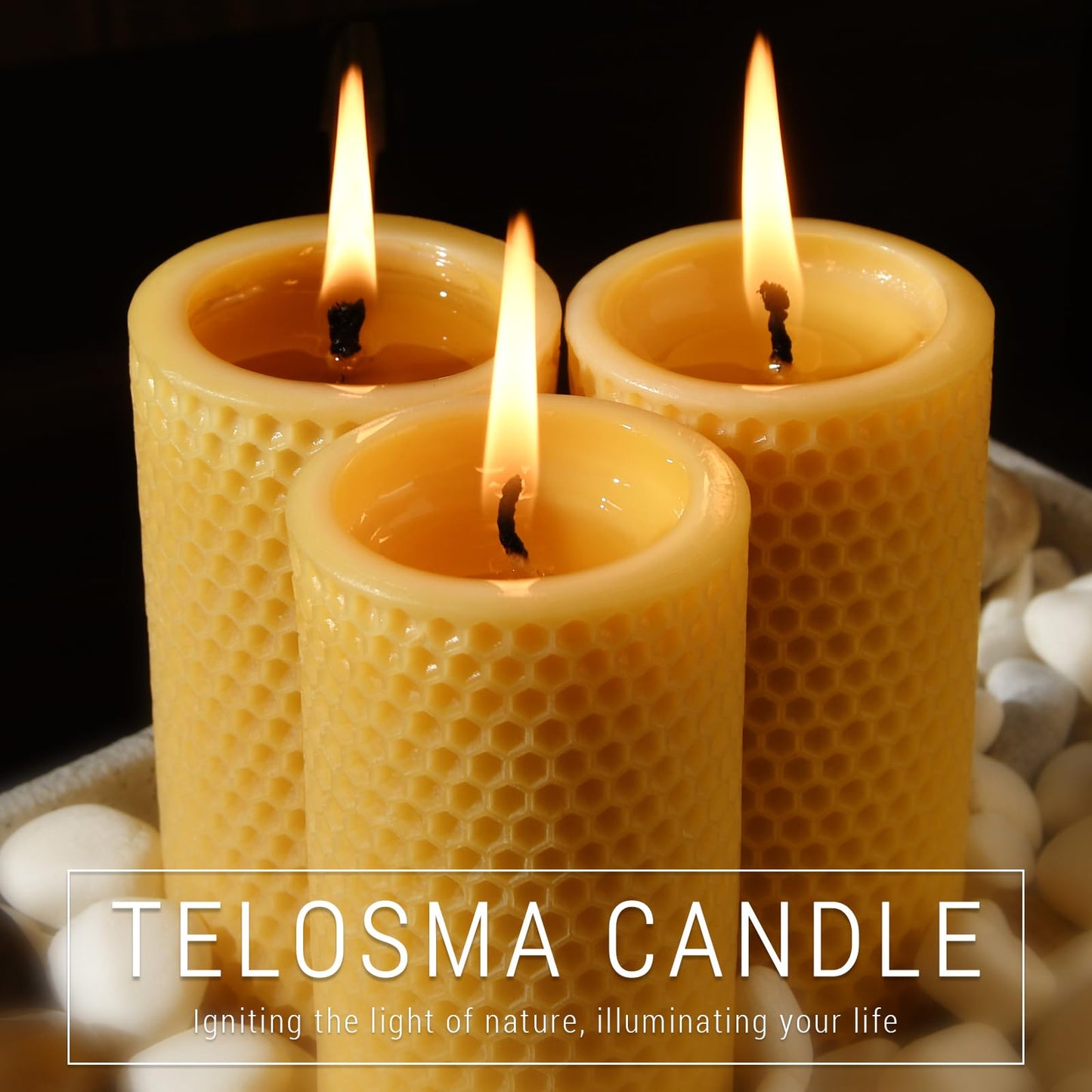 Honeycomb Natural Beeswax Pillar Candles - Pack of 2-100% Pure Beeswax Candles No Scent- for Emergency/Prayer/Relax (2inch Diameter, 4 inch Tall - Yellow)