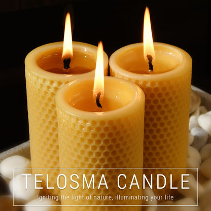 Honeycomb Natural Beeswax Pillar Candles - Pack of 2-100% Pure Beeswax Candles No Scent- for Emergency/Prayer/Relax (2inch Diameter, 4 inch Tall - Yellow)
