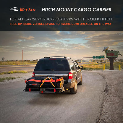 Hitch Mount Cargo Carrier Basket 60"*25"*6"+Waterproof Bag 25 Cubic Feet(60"*24"*31"),and Cargo Net with Attachment Hooks,Ratchet Straps,Hitch Stabilizer.500 Lbs Capacity,Foldable,fit 2" Receiver