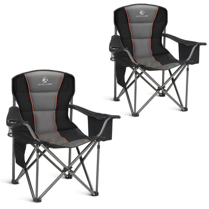 ALPHA CAMP Oversized Camping Chairs 500 LBS Capacity Fully Padded Heavy Duty Lawn Chair for Heavy People, Portable Outdoor Chair with Cooler Bag & Cup Holder for Camping, Fishing, Beach,2PC