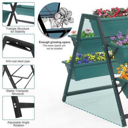 VINGLI Vertical Garden Planter, Raised Garden Beds Outdoor with Drainage System for Vegetables, Flowers, Herbs, Sturdy Planters for Outdoor Plants (Green, 39.6 X 25.6 X 30.7 Inch)