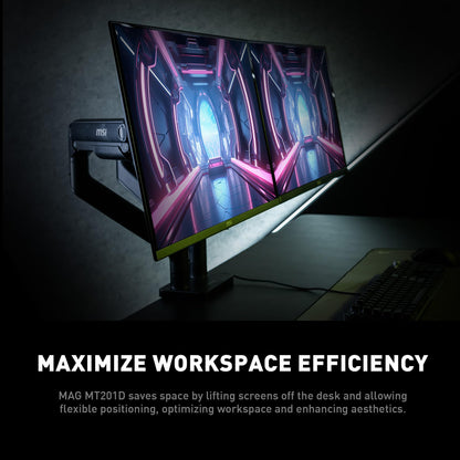 MSI MAG MT201D - Premium Heavy Duty Dual Monitor Stand Arms, 17-45" Support, VESA Compatible, Adjustable Spring Mount, 44 lbs per Screen, Clamp & Grommet, Quick Release Plate - Black