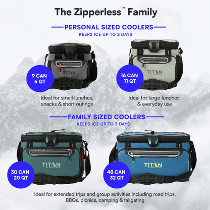 Titan by Arctic Zone Zipperless Soft Sided Cooler with HardBody Liner and SmartShelf, Insulated Bag with Shoulder Strap and Bottle Opener for Beach, Picnic, and Travel, 48 Can Capacity, Sharkskin Gray