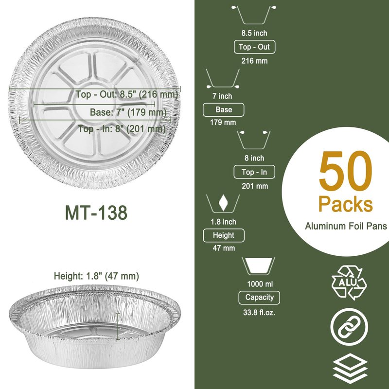 MESTAEK 8 Inch Aluminum Foil Pans, No Lids, 50 Pack