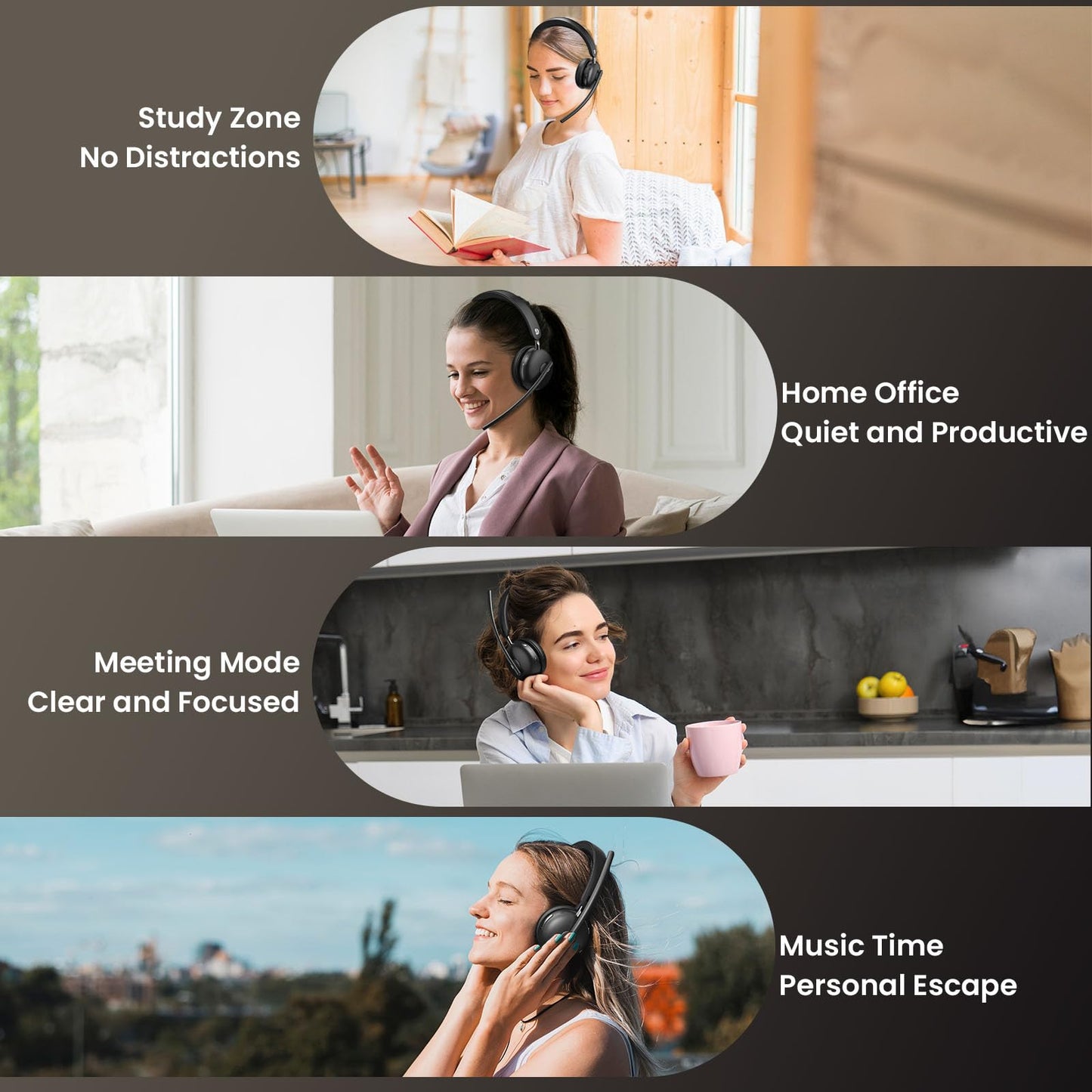 Dytole Wireless Headset with Mic for Work, Bluetooth 5.3 Headset with Noise Cancelling, Wireless Headphones with Mic & USB Dongle, 65H & Mute, Ideal for PC/Call Center/Computer/Laptop/Study