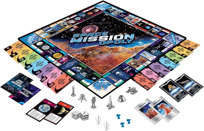 MasterPieces Space Mission Opoly Board Game - Fun Opoly Board Games for Adults &amp Kids - Includes Space Tokens &amp Cards - Ages 8+