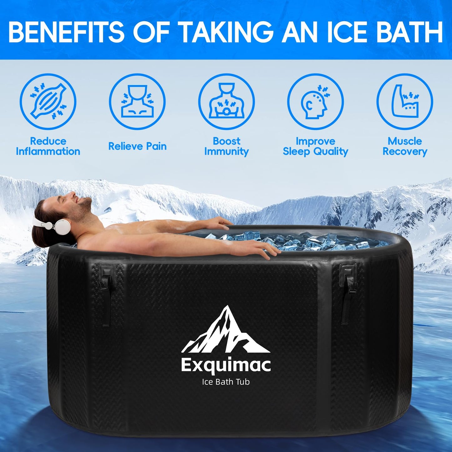 Ice Bath Tub, 216 Gallon Inflatable Cold Plunge Tub with Thermometer and Water-Absorbent Mat, Portable Bath Tub for Outdoor & Indoor Recovery, 59"x32"x29"