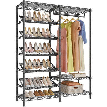 VIPEK S20 Clothes Rack with Heavy Duty Shoe Shelves (25° tilt angle), 850lbs Freestanding Metal Clothing Rack with 10-Tiers Shelves, Adjustable and Removable, Space Saving Closet Organizer, Black