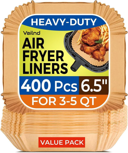 400 Pcs Air Fryer Paper Liners, 8" Square Air Fryer Liners Disposable, Heavy-Duty Parchment Paper for 5-8 qt Airfryer Basket, Non-Stick & Grease-Proof Baking Liner for Oven Pan