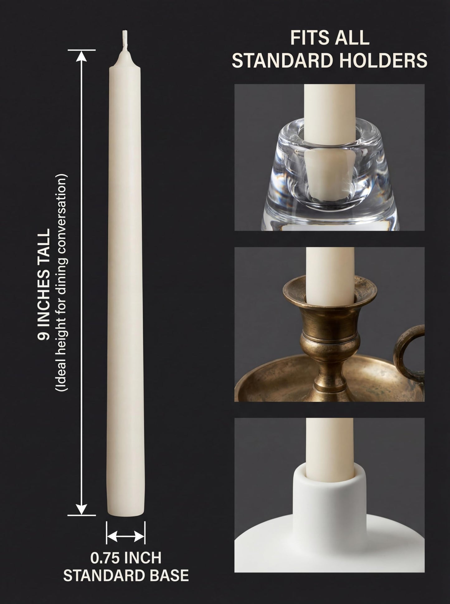 South Standard Premium White Taper Candles Stick | Bulk12 Pack | 9'' Inches | Dripless, Unscented, Smokeless Dinner Candlesticks | 7+ Hour Long Burning for Elegant Weddings, Parties & Home Decor