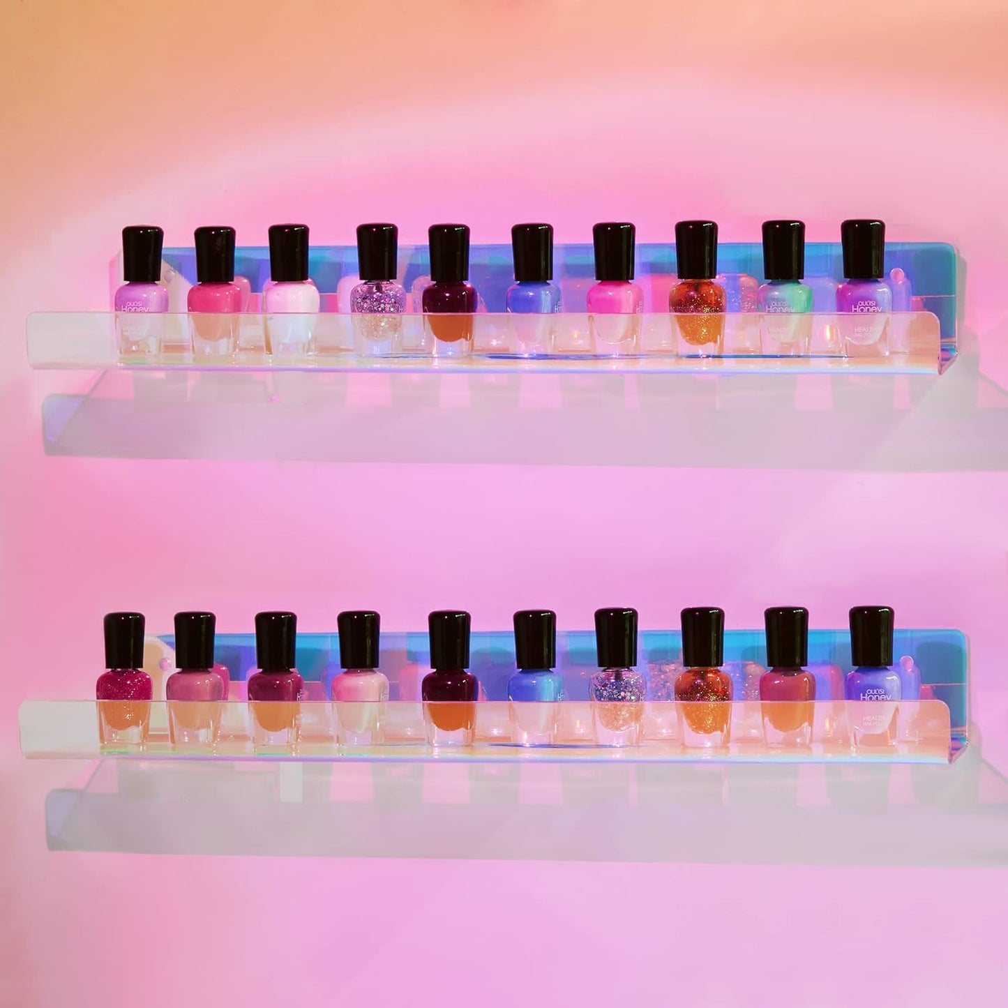 Upsimples Acrylic Wall Shelves - 15" Display Shelf for Perfume, Skincare & Nail Polish | Iridescent 4-Pack