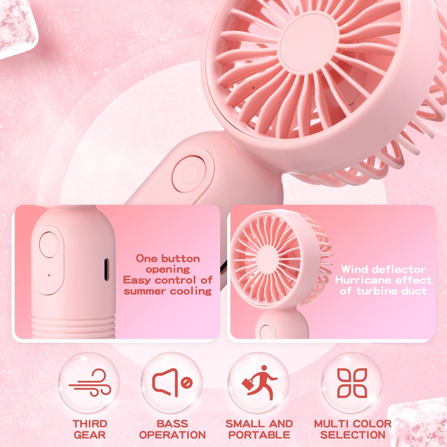Rossesay 36 Pcs Mini Portable Fan Bulk Cute Handheld Lightweight Small Little Personal Hand Eyelash Fan 3 Speeds USB Rechargeable for Women Men Indoor Outdoor Makeup Travel (Pink)
