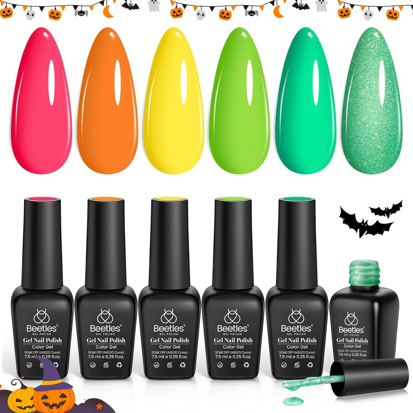 Beetles Halloween Gel Nail Polish Set – Wicked Mystic 8 Colors Gel Polish Kit, Gold Silver Black Green Blue Cat Eye Purple Red Glitter with Nail Art Accessories UV LED Soak Off Manicure Gift for Women