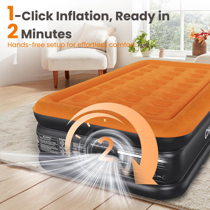 CHERIMOR Twin XL Air Mattress with Built-in Pump, 80" Extra Long, Reinforced Support Design, Stable & Durable, 500 lbs Capacity, 2-Min Fast Inflation, Portable Blow Up Bed for Home Guests & Travel