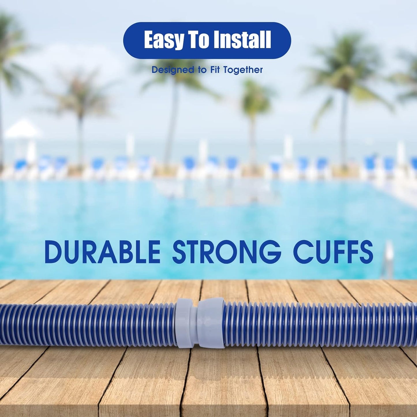 POOLWHALE Professional Swimming Pool Vacuum Cleaner Hose - 1.5” Extension Kit, 8 Pieces - Compatible with All Major Cleaners