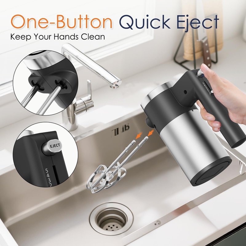 CHIDOLL 600W Hand Mixer, 5-Speed Electric Hand Held Mixer for Baking, Lightweight Stainless Steel Hand Beaters *2 & Dough Hooks*2 with Eject Button, Kitchen Mixer for Cream, Cookies, Dough