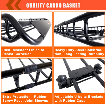 Roof Rack Carrier Carrier Basket 51"*36"*5"+Waterproof Bag 15 Cubic Feet(44"*34"*17"),and Cargo Net with Attachment Hooks,Ratchet Straps.200 Lbs Capacity,Universal Rooftop Large Size Roof Rack