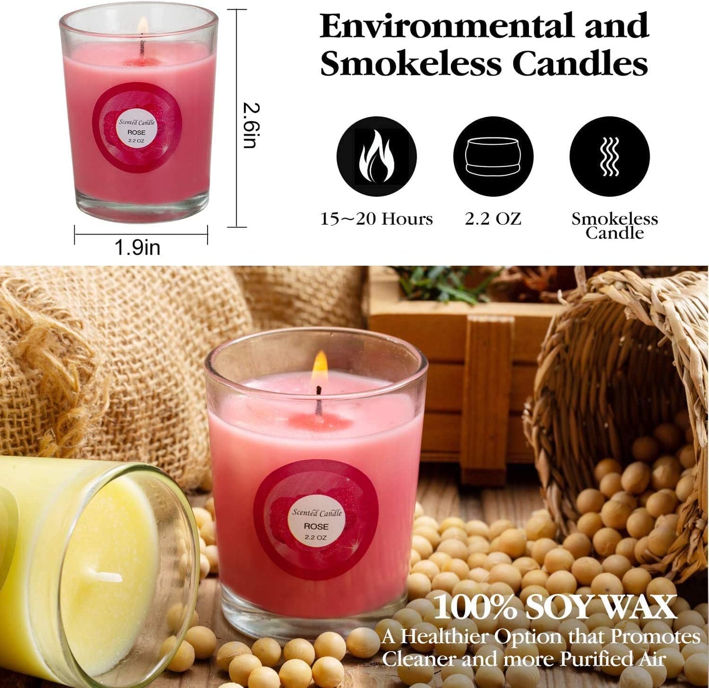 WREXCS Scented Candles with 10 Fragrances Gift Set for Home and Women，2.2oz Aromatherapy Soy Wax Glass Jar Candle，20 Pack