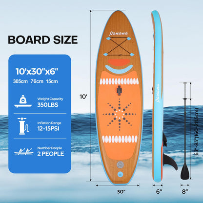 Panana Inflatable Stand Up Paddle Board 10' x 30'' x 6'' iSUP with Accessories Kit, Non-Slip Deck Paddleboard for Adults Beginners Youth, Includes Paddle Pump Fins Leash Backpack