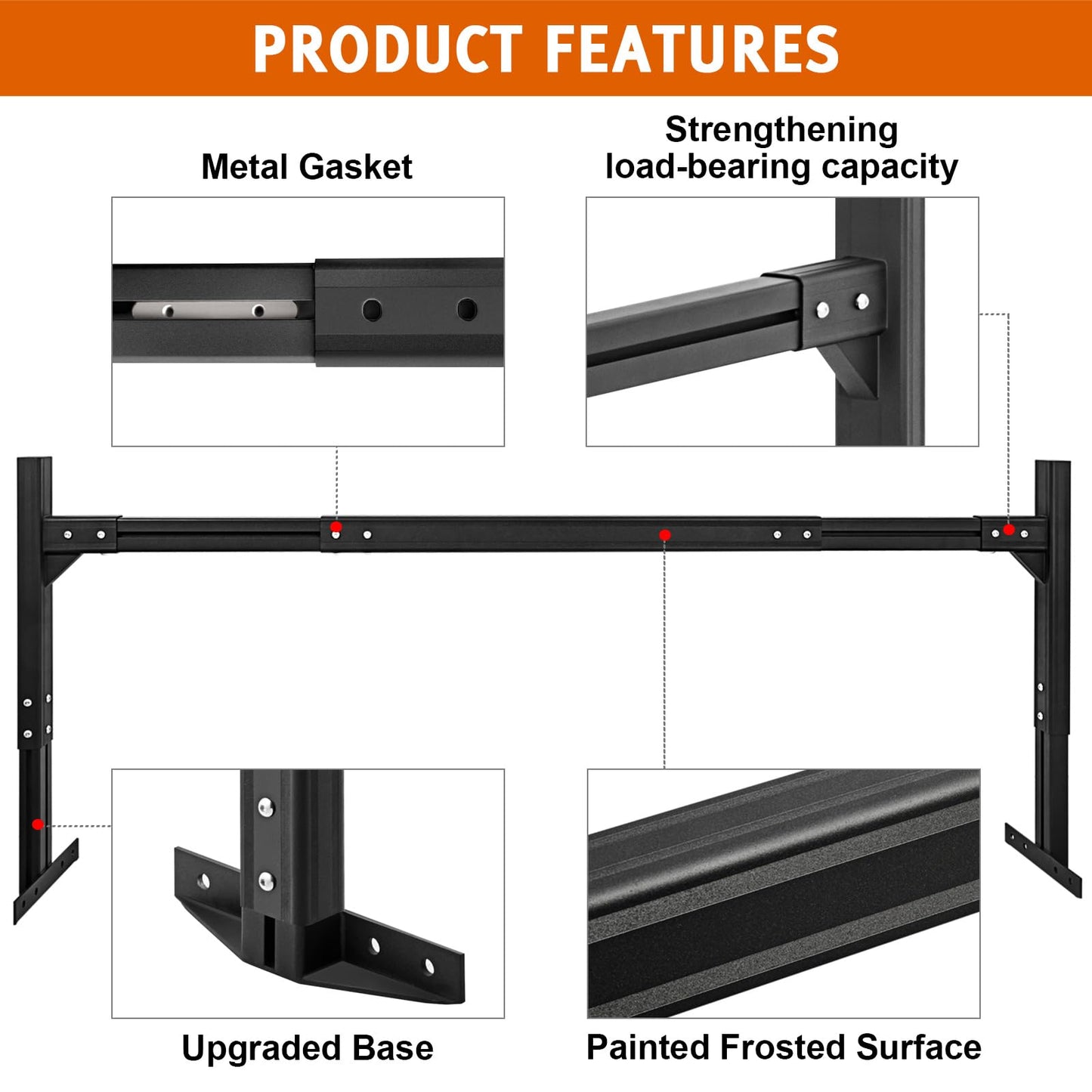 CIRONBOW Adjustable Aluminum Trailer Ladder Rack, Cargo Box Rack with 2 Straps, Adjustable Length 5.7FT-7.7FT, 2 Bars - Fit for Open and Enclosed Trailers, 800LB Capacity