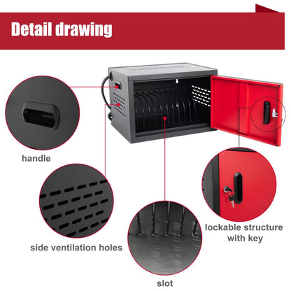 VOOTOLOVER 12 Bay Charging Cabinet for Laptop/Chromebook, Black Locking Charging Station with 12-Outlet Strip, Cable Clips, Grommet Holes & Wall-Mount 18.98" W×12.99" D×14.96" H for Office/Classroom