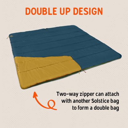 Kelty Solstice 20 Oversized Synthetic Camping Sleeping Bag, Spacious Shape, Zip Together for 2P, Anti-Snag Zips, Internal Pocket (20 Degree)