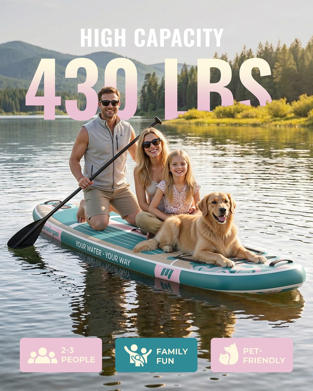 Marsdorgan 11ft Inflatable Stand Up Paddle Board with Kayak Seat, Wood Grain Lightweight SUP, 430lbs Capacity for Water Sports Fishing Surfing, 2-3 Person Family, w/Backpack & 10L Dry Bag, Grey