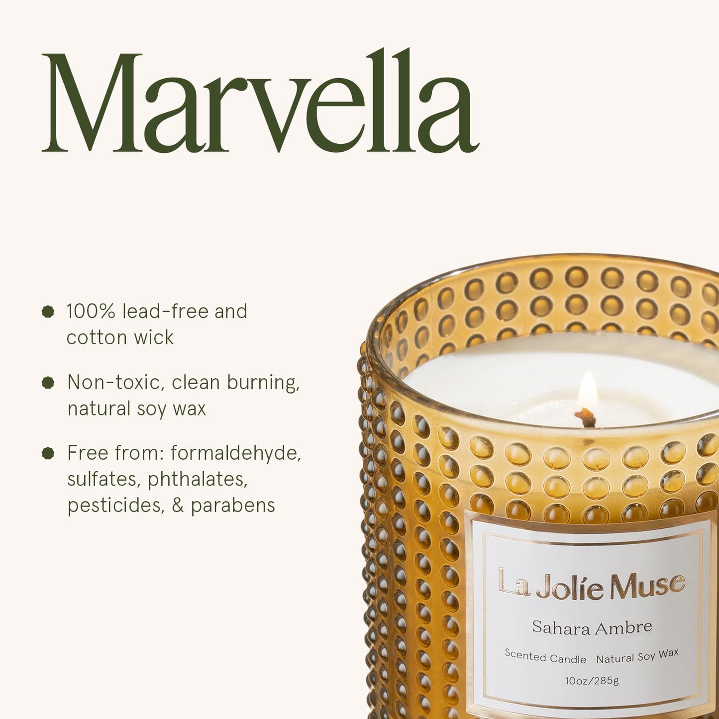 LA JOLIE MUSE Sahara Amber Scented Candles for Home | Non Toxic Natural Soy | Luxury Decorative Large Jar Candle | Gifts for Women & Men | Bergamot Musk | 55 Hrs