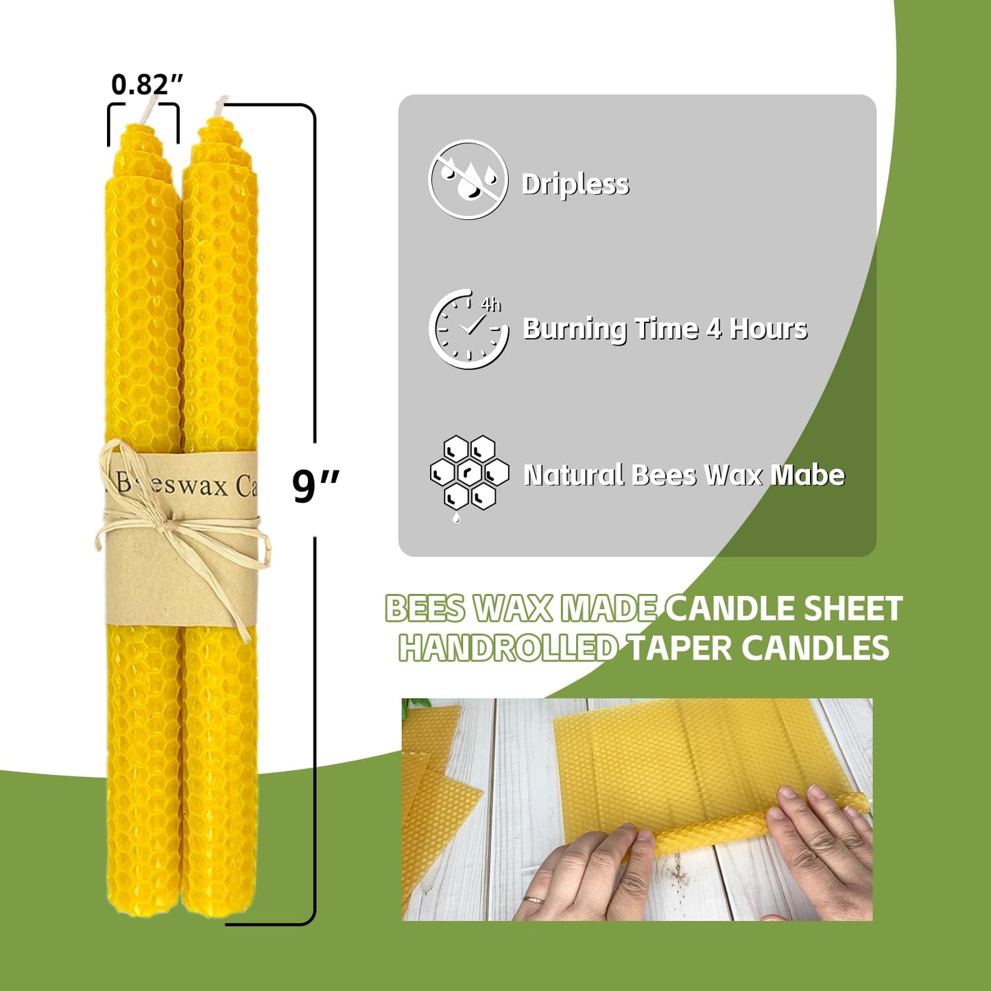 14 Pack Beeswax Taper Candles, Handmade Bees Wax Candle for Home, Dripless & Unscented Candle Sticks, 9" Tall, Rainbow Colored Candles by Kissingfish