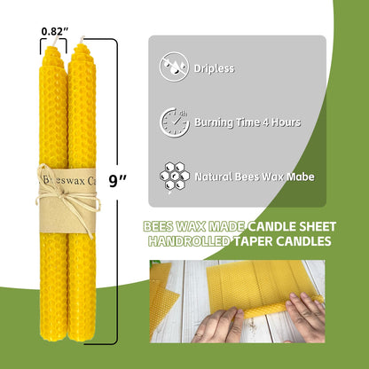 14 Pack Beeswax Taper Candles, Handmade Bees Wax Candle for Home, Dripless & Unscented Candle Sticks, 9" Tall, Rainbow Colored Candles by Kissingfish