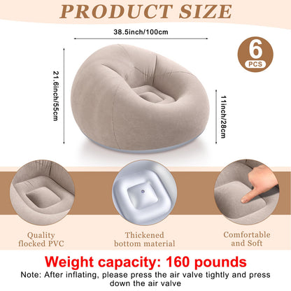 Huwena 12 Pcs Bean Bag Chair Set Include 6 Inflatable Bean Bag Chairs Blow up Sofa 6 Throw Blankets with Air Pump Inflatable Couch Lazy Sofas for Movie Night Camping Outdoor (Coffee)
