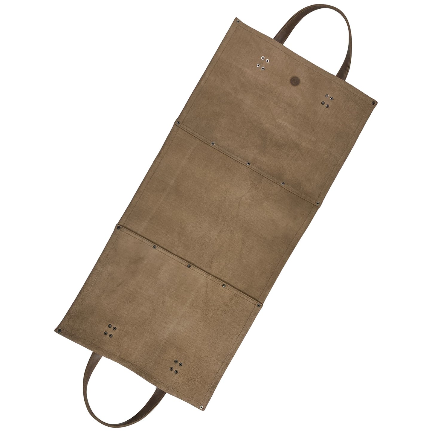 Toolshed Hide, Rustic Firewood Carrier with Handles, Foldable Log Bag, Fireplace Wood Stove Accessories, Full Grain Leather, Handmade, Bourbon Brown