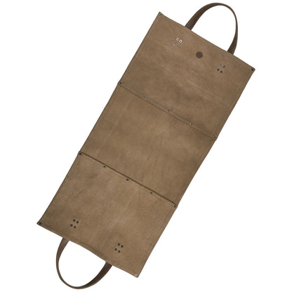 Toolshed Hide, Rustic Firewood Carrier with Handles, Foldable Log Bag, Fireplace Wood Stove Accessories, Full Grain Leather, Handmade, Bourbon Brown