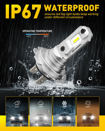 AUXITO H7 LED Fog Light Bulbs, 6500K Cool White, Easy Plug-N-Play, Pack of 2
