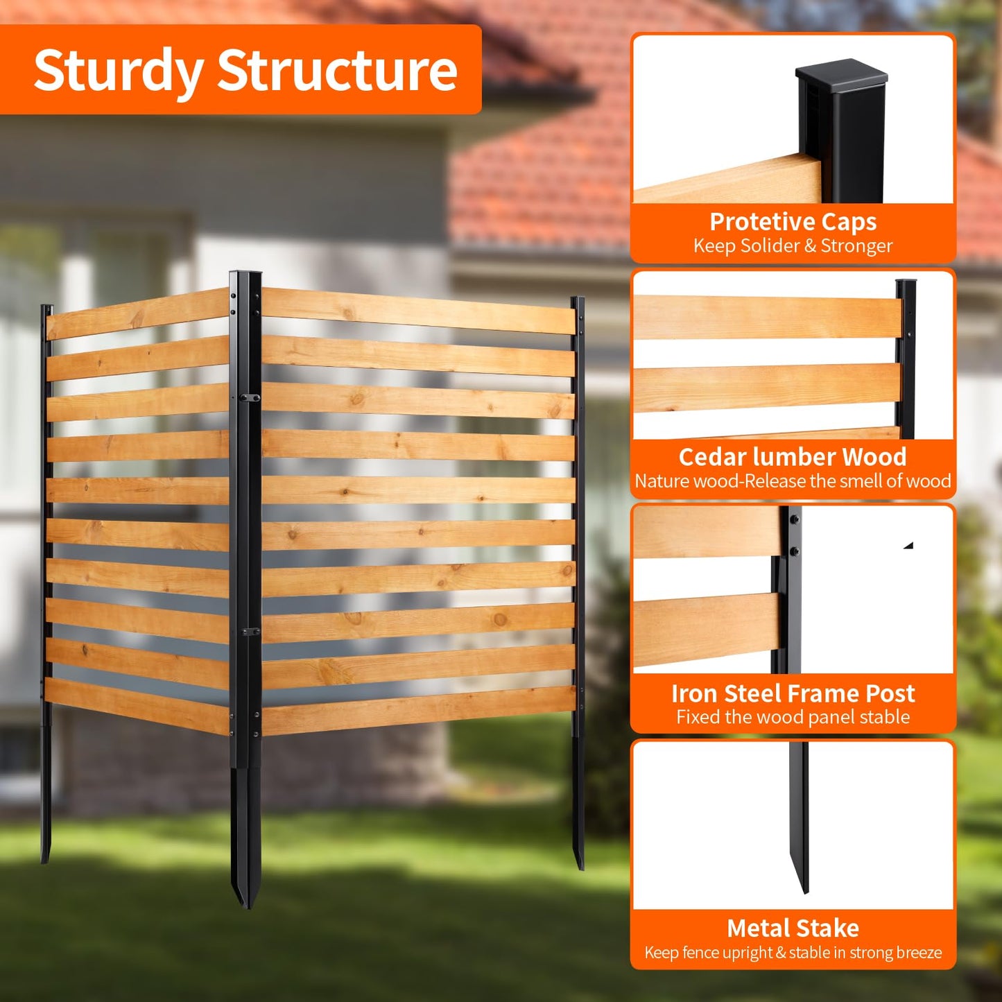 Svarog Outdoor Privacy Screen Fence Panels,Wood Privacy Screen Slatted No-Dig Fence kit for Air Conditioner,Trash Can,Pool Equipment Enclosure,38”W x 42”H,3 Panels