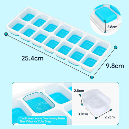 Airabc Silicone Ice Cube Trays - Easy-Release 14-Cube Design | BPA Free & Stackable, 4 Pack