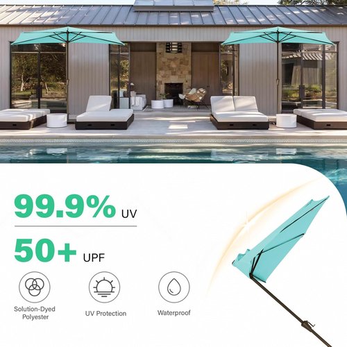 JEAREY 9ft Half Patio Umbrella - Crank-Operated Market Umbrella with UV Protection | Teal Blue