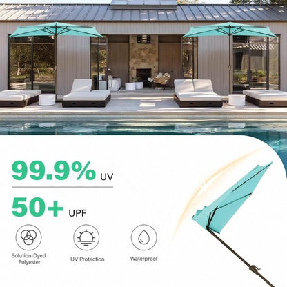 JEAREY 9ft Half Patio Umbrella - Crank-Operated Market Umbrella with UV Protection | Teal Blue