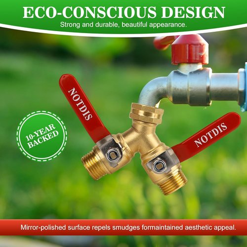 Brass Garden Hose Splitter by [Brand Name] - Heavy Duty 2-Way Connector with Stainless Steel Handle | 3/4 Inch GHT Thread
