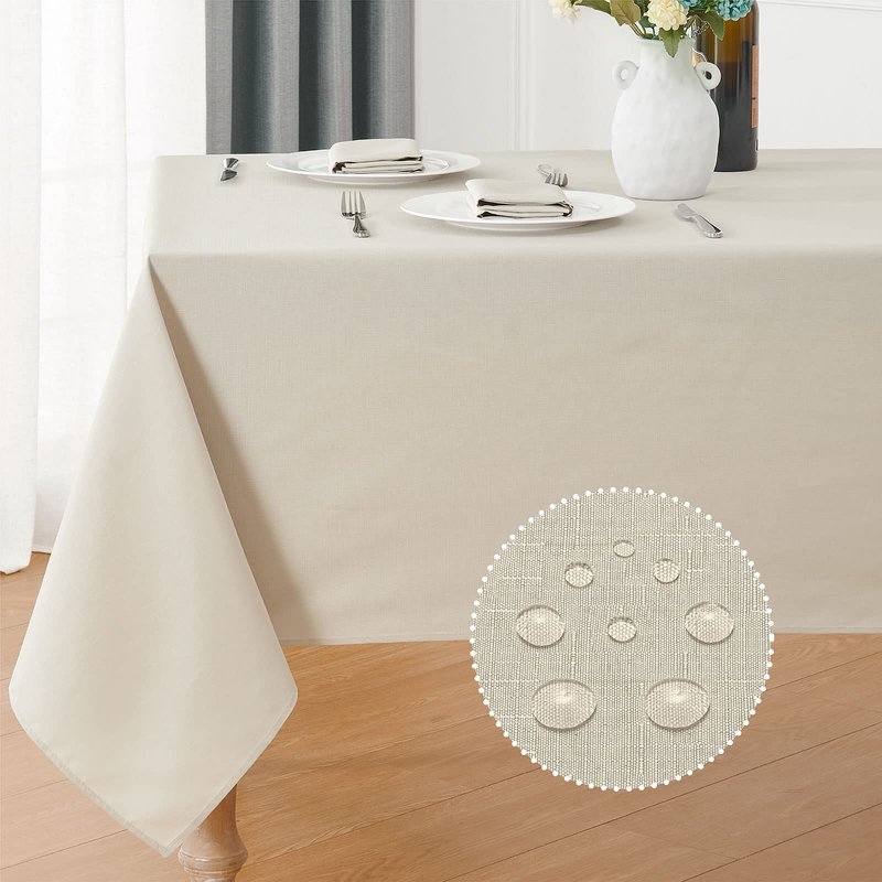 Veblandy Rectangle 8 Feet Tablecloth 60x120 inch Linen Textured Table Cloth Stain and Wrinkle Resistant Washable Polyester, Decorative Table Cover Waterproof for Dining, Buffet and Camping, Beige