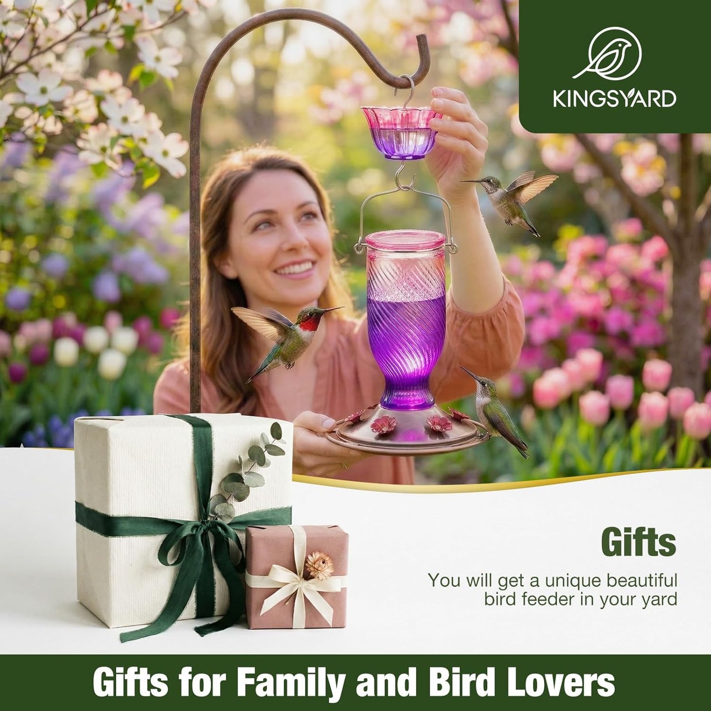 Kingsyard Hummingbird Feeder - 24 oz Outdoor Nectar Feeder with 6 Ports & Ant Moat | Easy Clean Purple