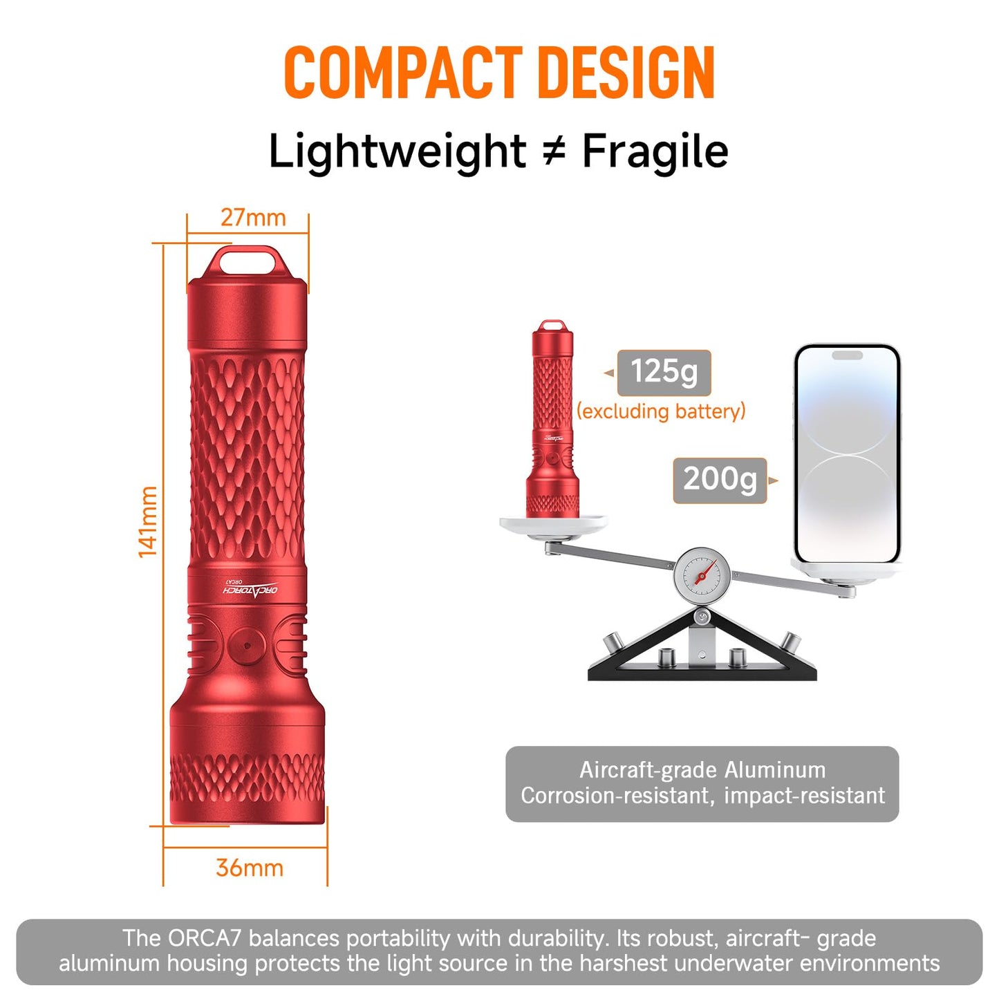 ORCATORCH ORCA7 Dive Light, 3000 Lumens SOS Signal Scuba Diving Flashlight, 6° Narrow Beam Underwater Torch, IP68 Waterproof Rated to 150M for Night Diving, Cave Exploration&Technical Scuba Gear (Red)