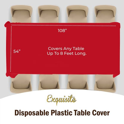 Exquisite 12-Pack Premium Plastic Tablecloth 12-Pack Premium Plastic Tablecloth 54in. x 108in. Rectangle Table Cover - Red