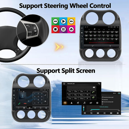 for Jeep Compass Patriot 2010-2016 Android 14.0 Radio Stereo with Control knob Head Unit 10.1-Inch HD Touch Screen with Android Auto CarPlay 5G WiFi GPS Navigation Bluetooth DSP Backup AHD Camera
