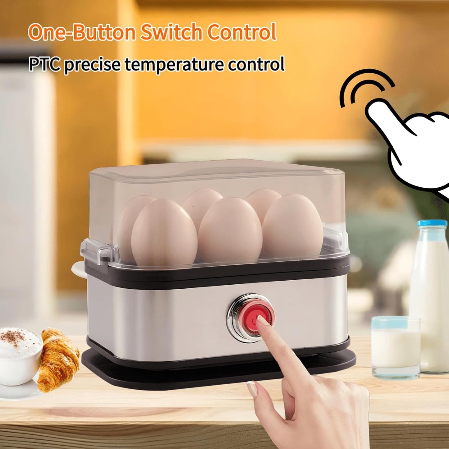 Rapid Egg Cooker - Electric Stainless Steel, 6-Egg Capacity, Soft/Medium/Hard Boiled, BPA Free