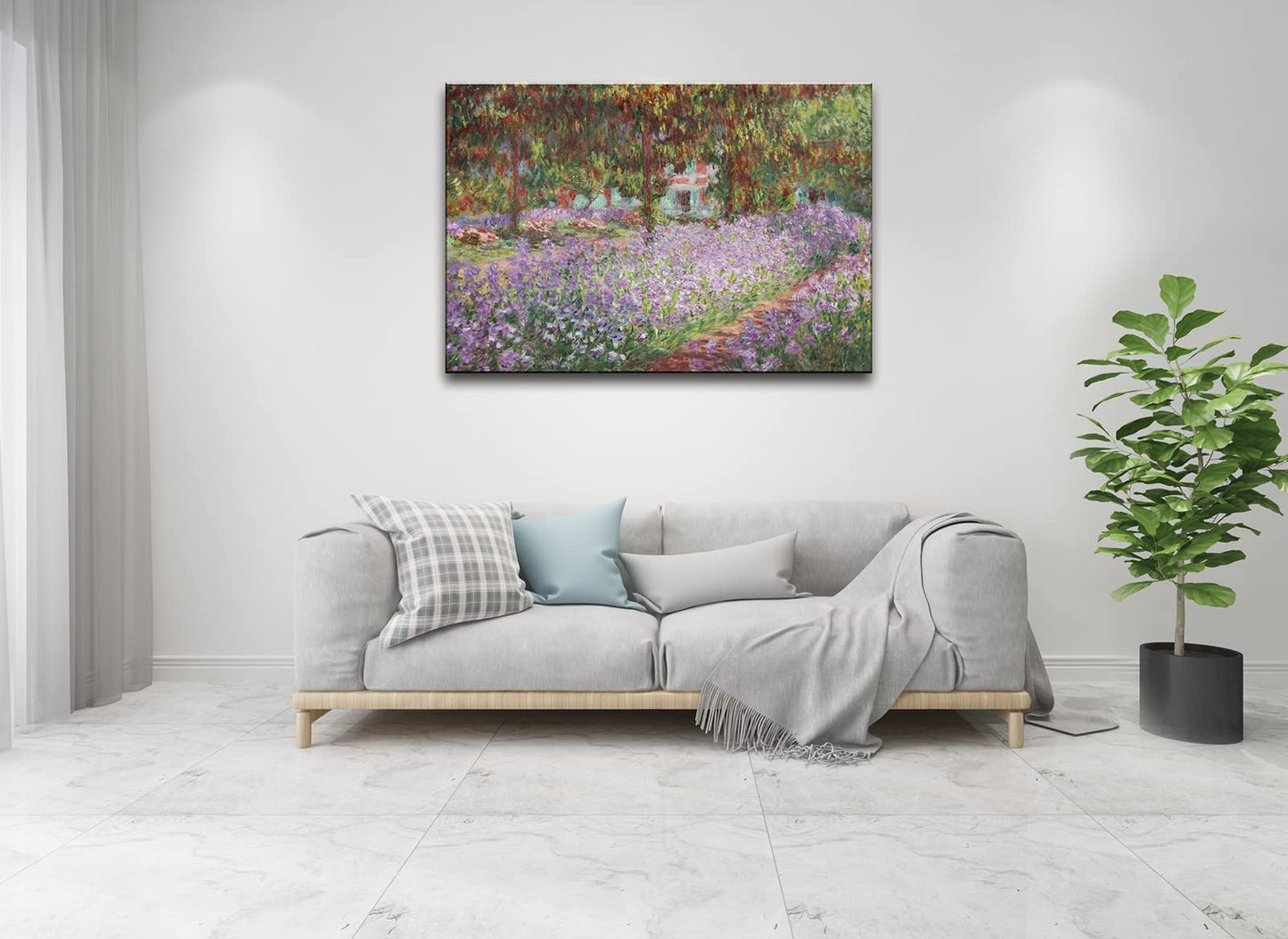 Irises in Monet's Garden, 1900 by Claude Monet - Large Canvas Art Bathroom Wall Decor Painting Print Framed for Living Room Bedroom Home Kitchen Decorations 24" x 36"