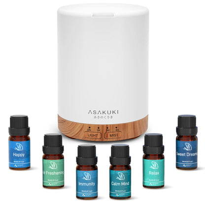 ASAKUKI 300ML Essential Oil Diffuser, Quiet 5-in-1 Premium Humidifier, Home Fragrance Aroma Diffuser with 7 LED Color Changing Light and Auto-Off Switch -Light Brown