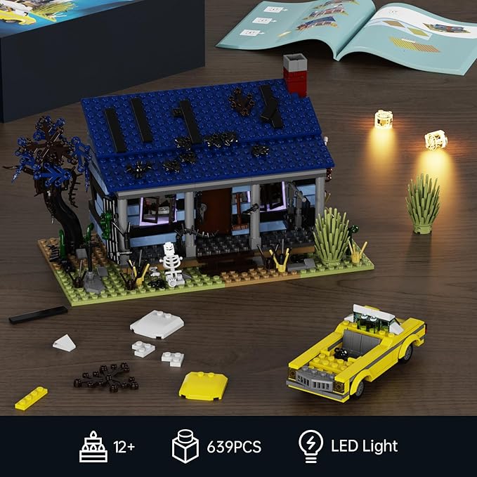 Evil House Building Set Deadly Darkness House Compatible with Lego Halloween Horror House with Movable Car Haunted House Toy Model Collectible Gift for Boys and Movie Fans (639 Pcs)