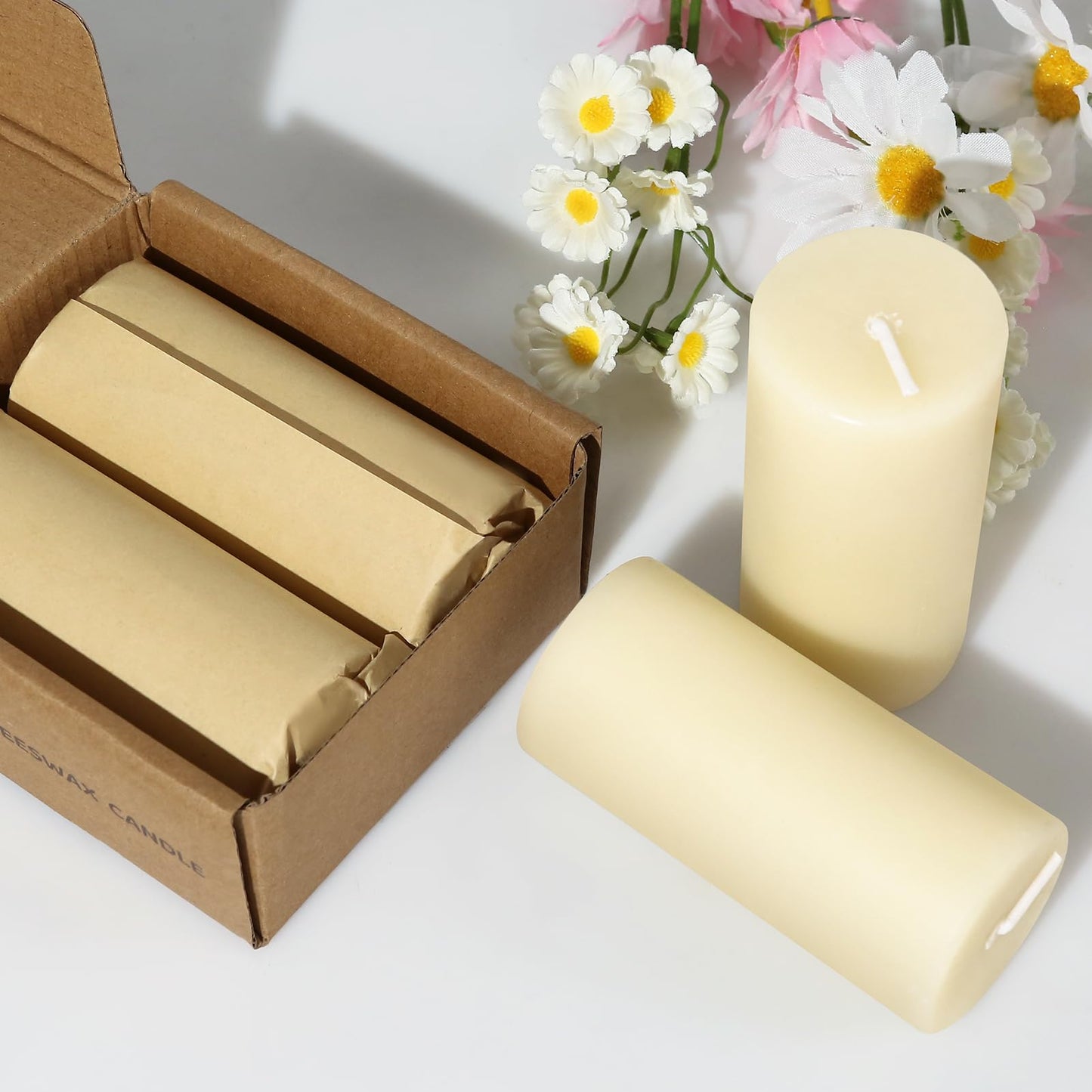 Beeswax Pillar Candles,86 Hours Long Burning Pure Off-White Beeswax Candles,Unscented Bees Wax Candles for Home,Prayer,Dripless Smokeless Organic 100% Beeswax Candles Bulk 2x4in-2pack