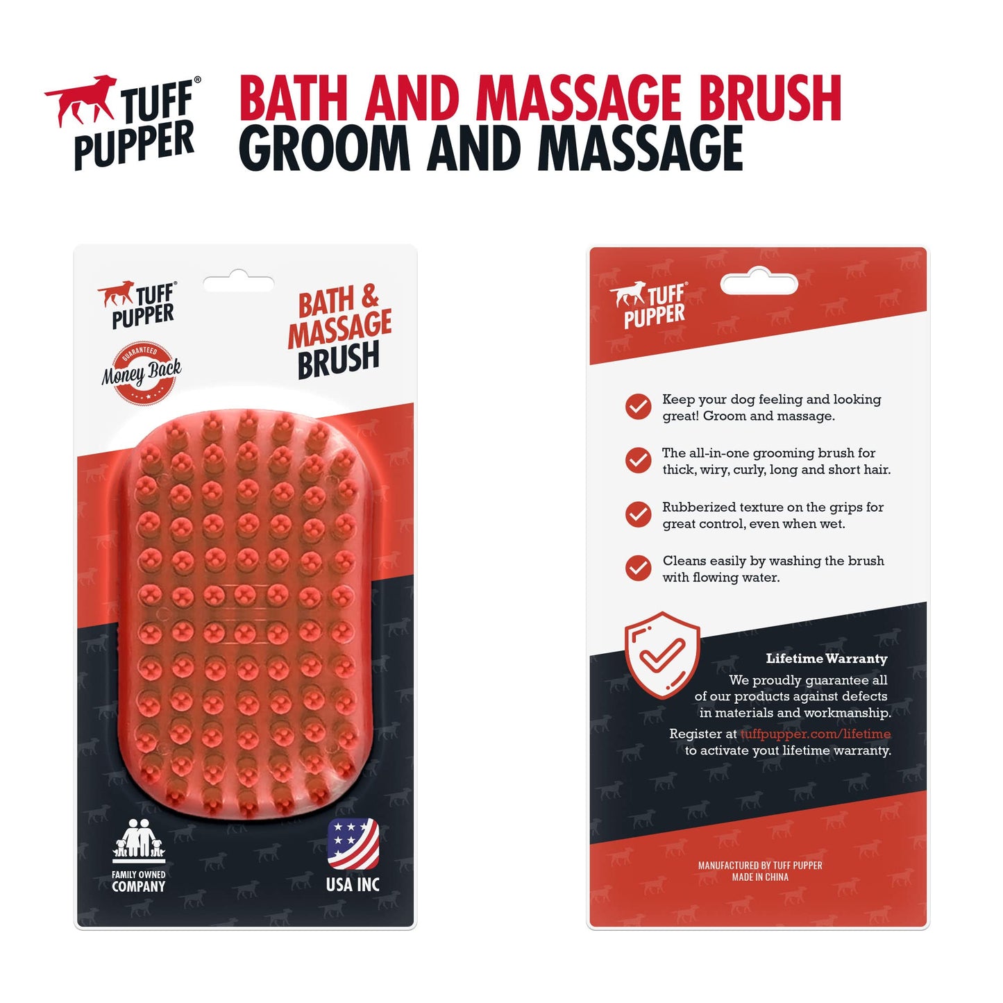 Tuff Pupper Dog Bath Brush, Silicone Pet Hair Remover Brush for Shampooing & Massaging Dogs, Dog Washing Brush with Soft Rubber Bristles Gently Removes Loose & Damaged Fur